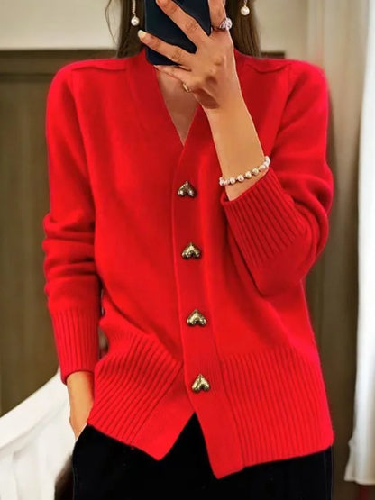🔥Vêtements femme automne/hiver, couleur unie, cardigan en laine à boutons 🔥