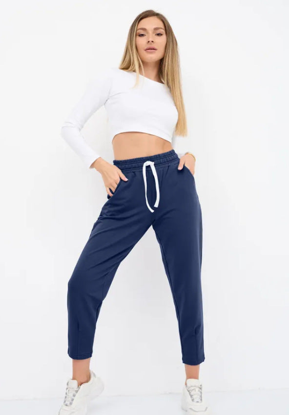 Pantalon décontracté à taille fuselée et cordon de serrage pour femme