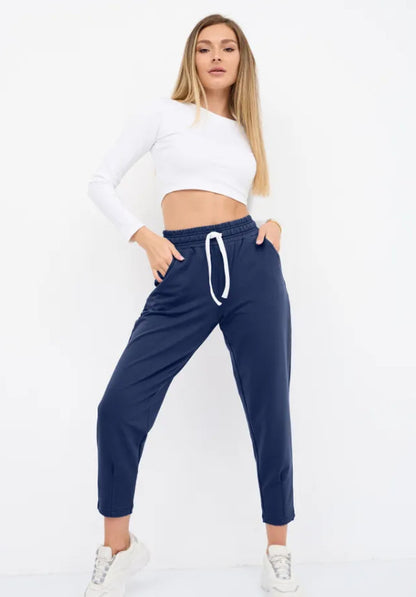 Pantalon décontracté à taille fuselée et cordon de serrage pour femme