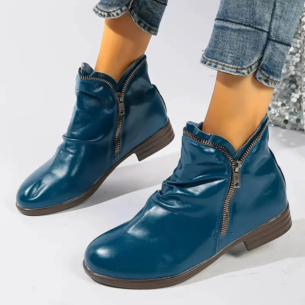 Bottines Classiques à Double Fermeture Éclair pour Femmes
