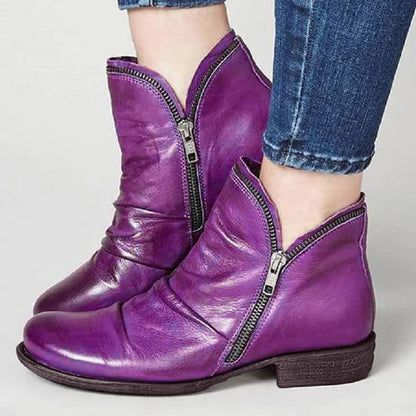 Bottines Classiques à Double Fermeture Éclair pour Femmes