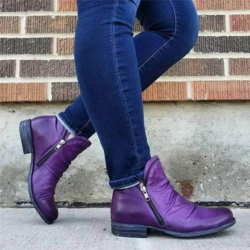 Bottines Classiques à Double Fermeture Éclair pour Femmes