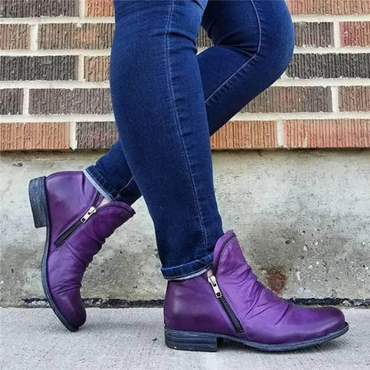 Bottines Classiques à Double Fermeture Éclair pour Femmes