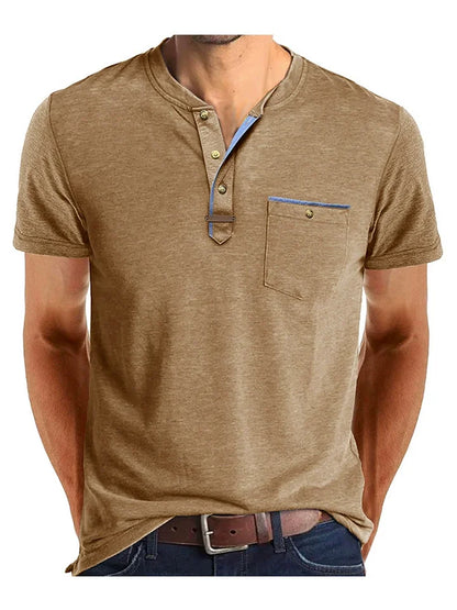 T-shirt Henley à manches courtes pour homme avec poche poitrine