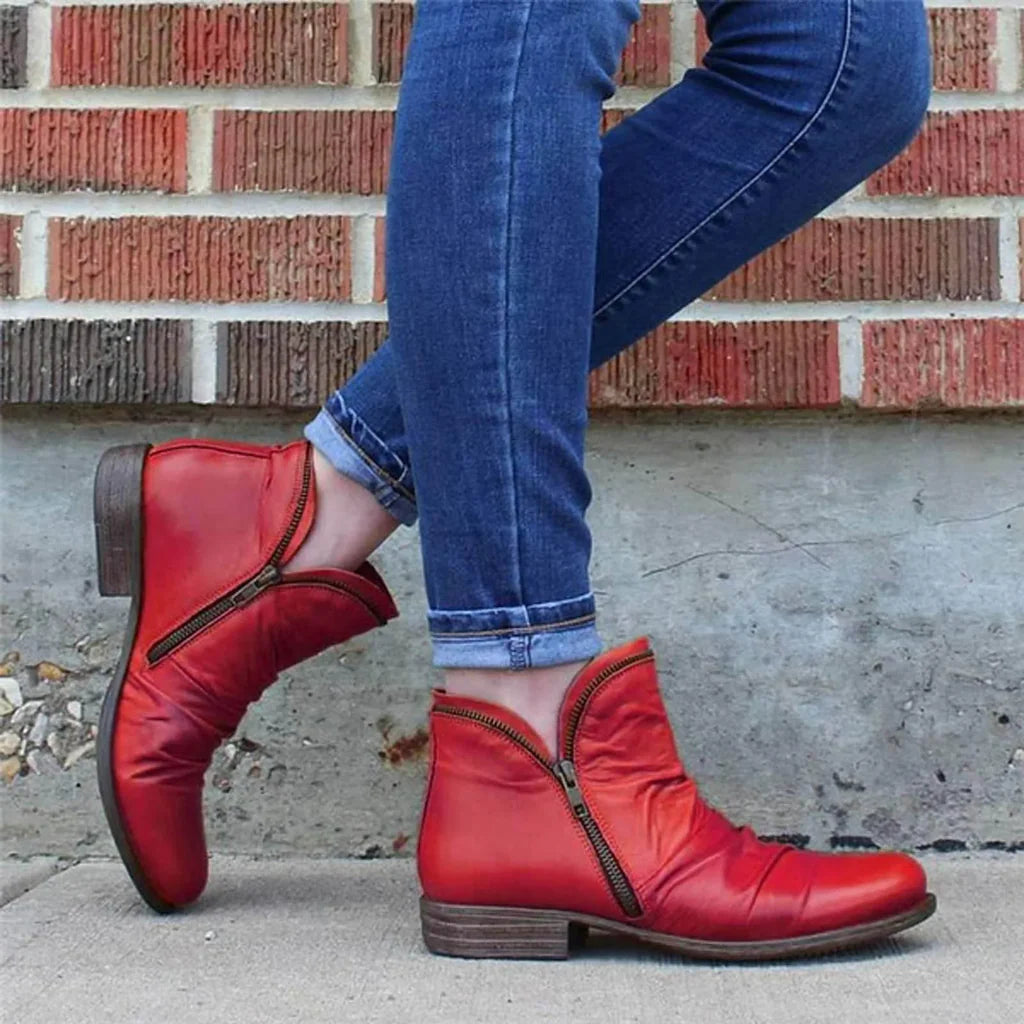 Bottines Classiques à Double Fermeture Éclair pour Femmes