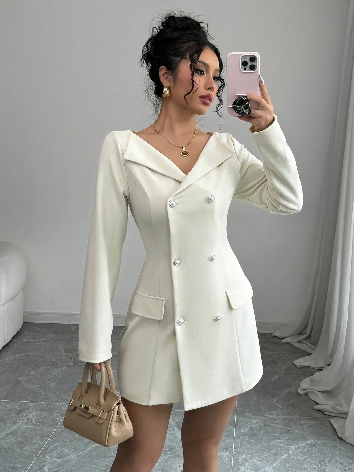 Veste Décontractée À Revers Et Double Boutonnage