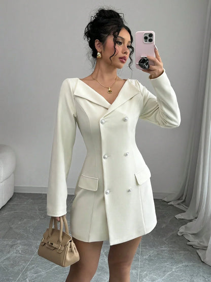 Veste Décontractée À Revers Et Double Boutonnage