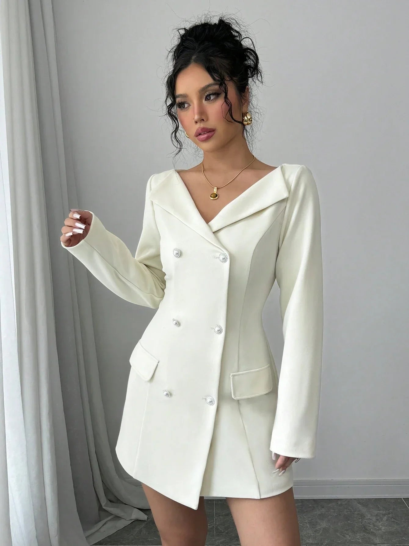 Veste Décontractée À Revers Et Double Boutonnage