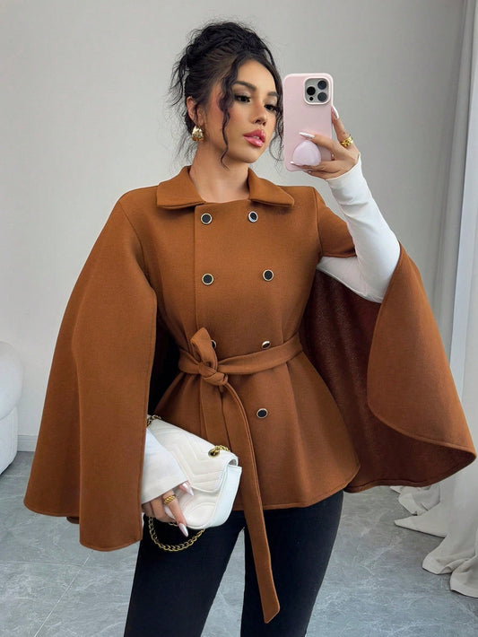 Veste Capelet Élégante Couleur Café
