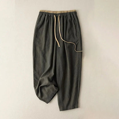 Pantalon sarouel en coton et lin à cordon de serrage avec poches pour femme