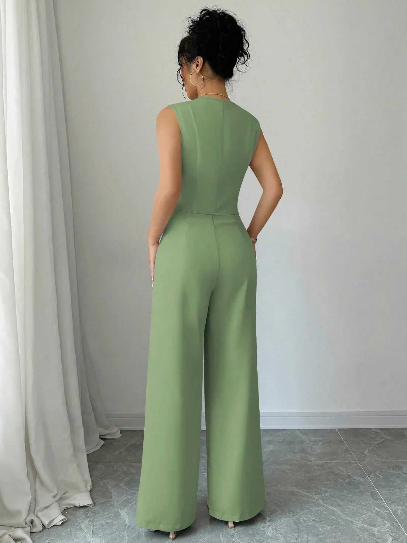 Ensemble Gilet À Simple Boutonnage Et Pantalon Plissé