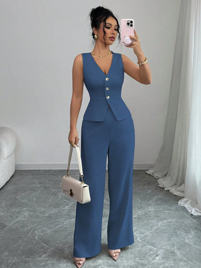 Ensemble Blazer Sans Manches Et Pantalon De Tailleur