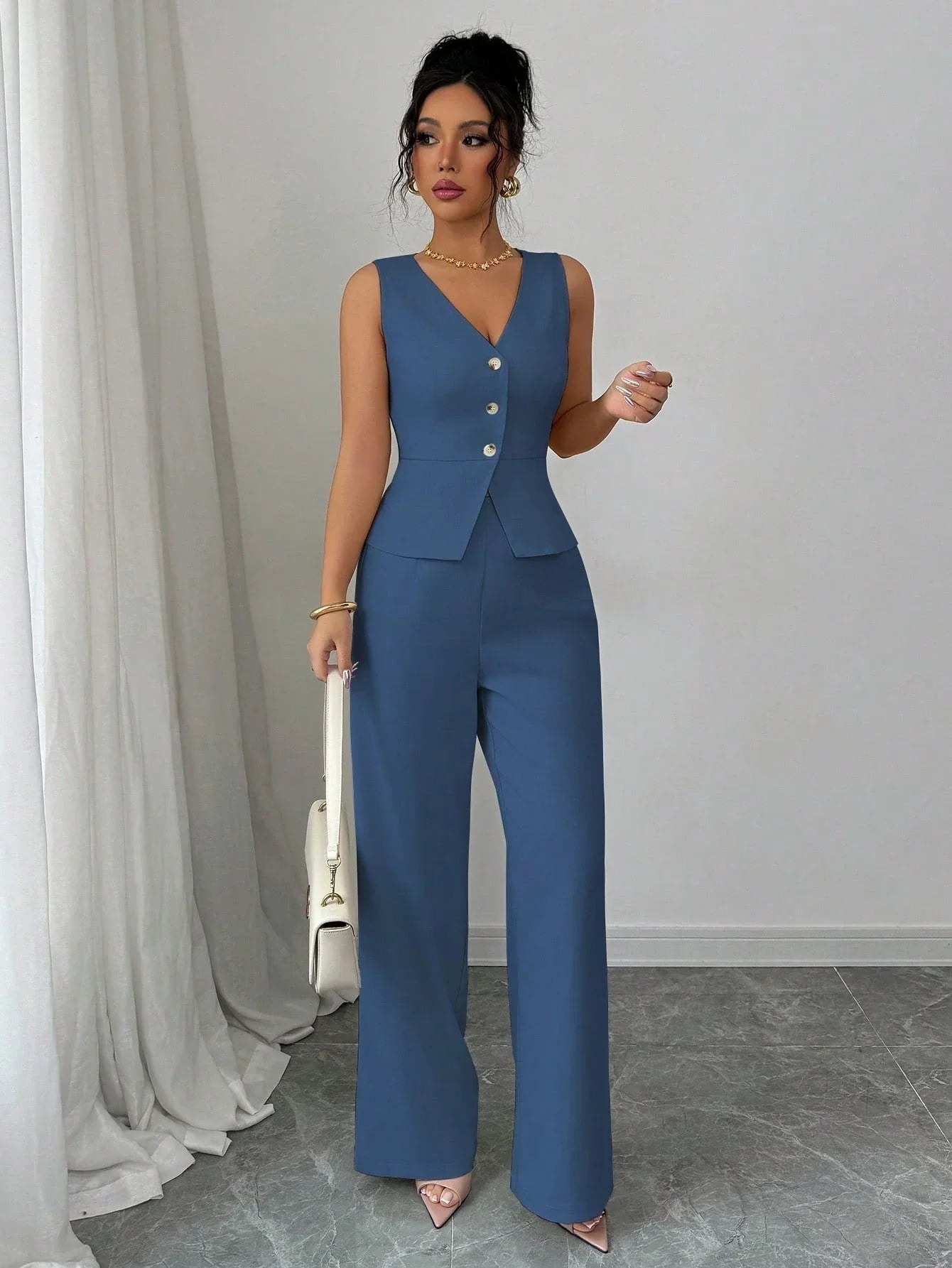 Ensemble Blazer Sans Manches Et Pantalon De Tailleur