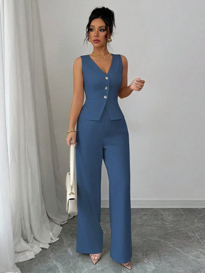 Ensemble Blazer Sans Manches Et Pantalon De Tailleur