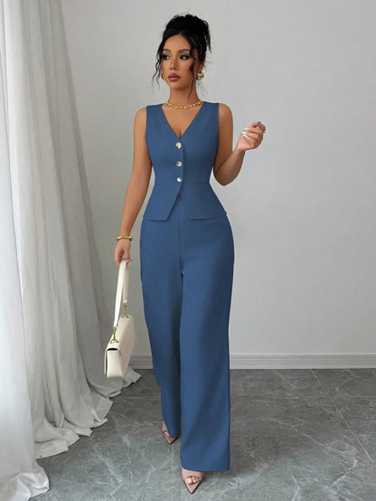 Ensemble Blazer Sans Manches Et Pantalon De Tailleur