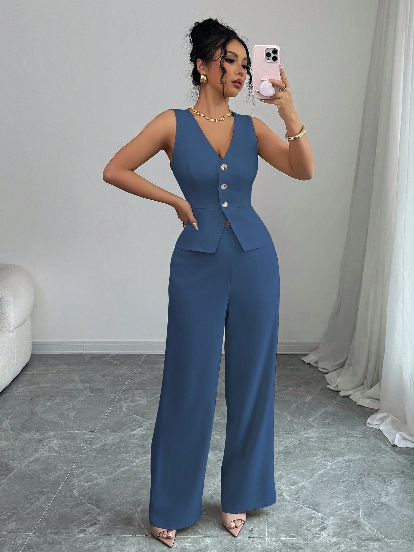 Ensemble Blazer Sans Manches Et Pantalon De Tailleur
