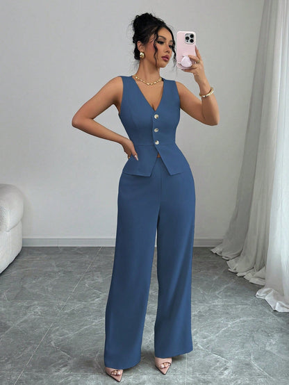 Ensemble Blazer Sans Manches Et Pantalon De Tailleur