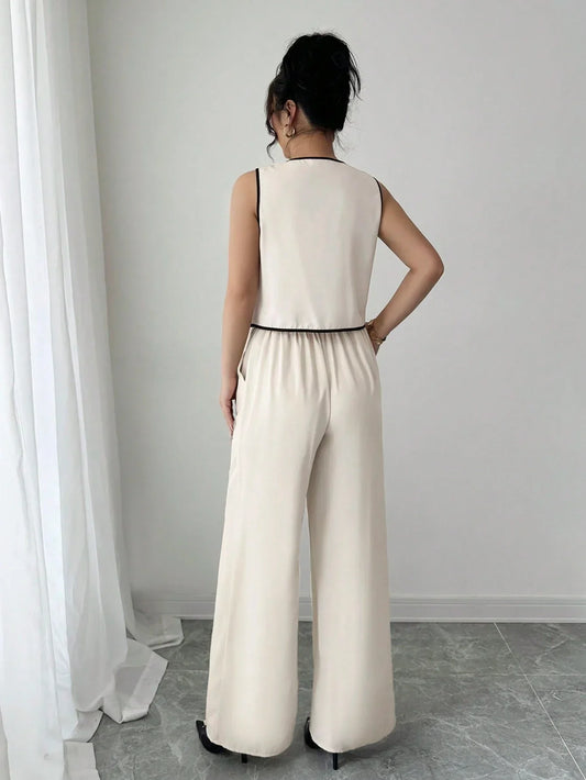 Ensemble Blouse Imprimée À Nouer Devant Et Pantalon