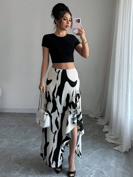 Jupe Midi Asymétrique Florale