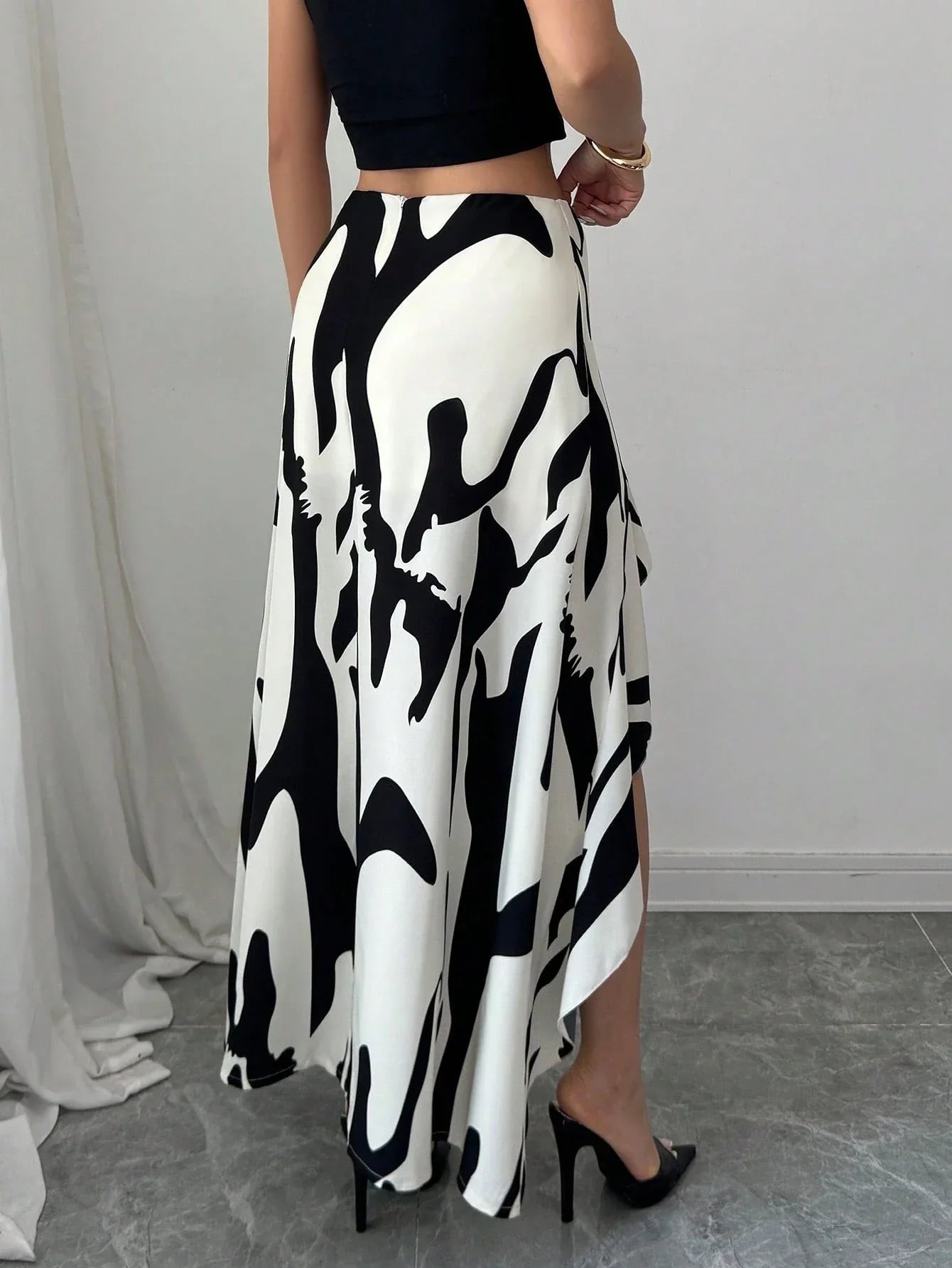 Jupe Midi Asymétrique Florale