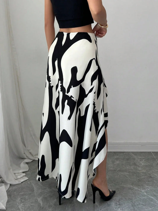 Jupe Midi Asymétrique Florale