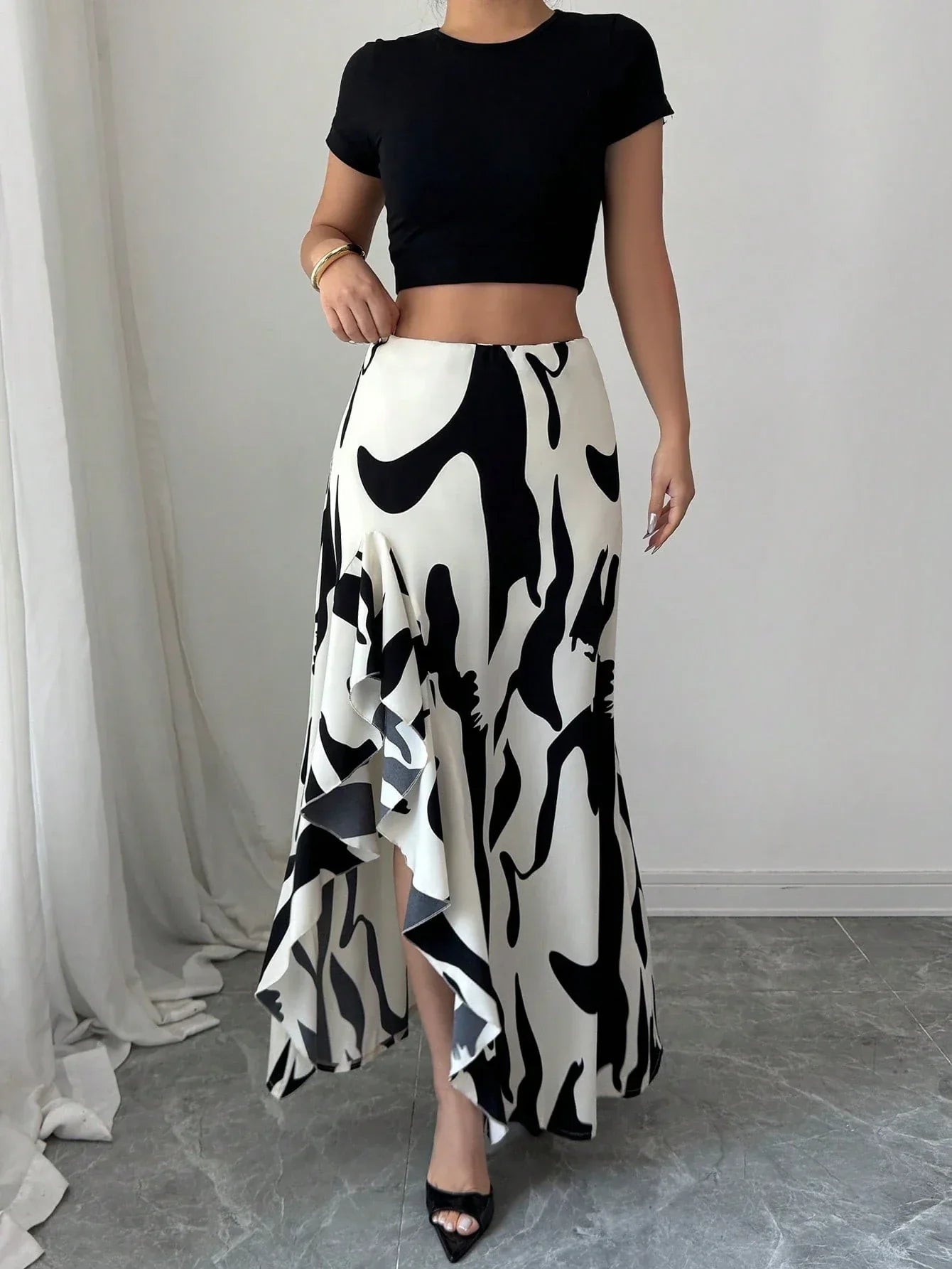 Jupe Midi Asymétrique Florale