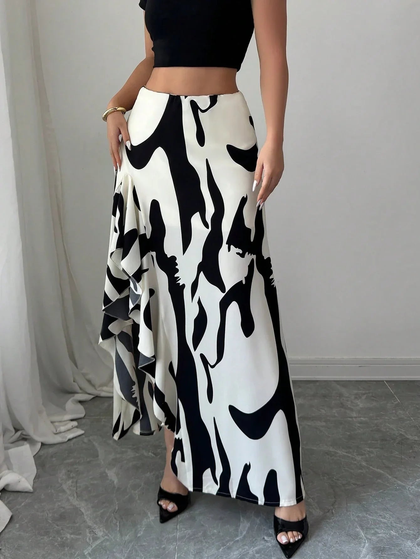 Jupe Midi Asymétrique Florale