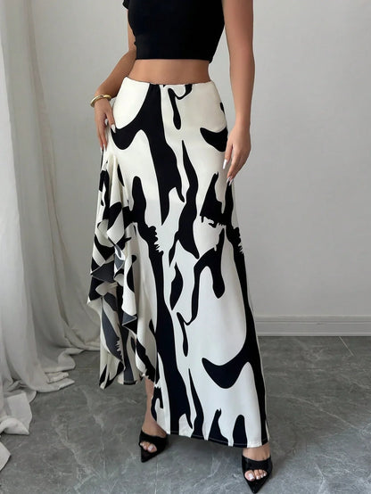 Jupe Midi Asymétrique Florale