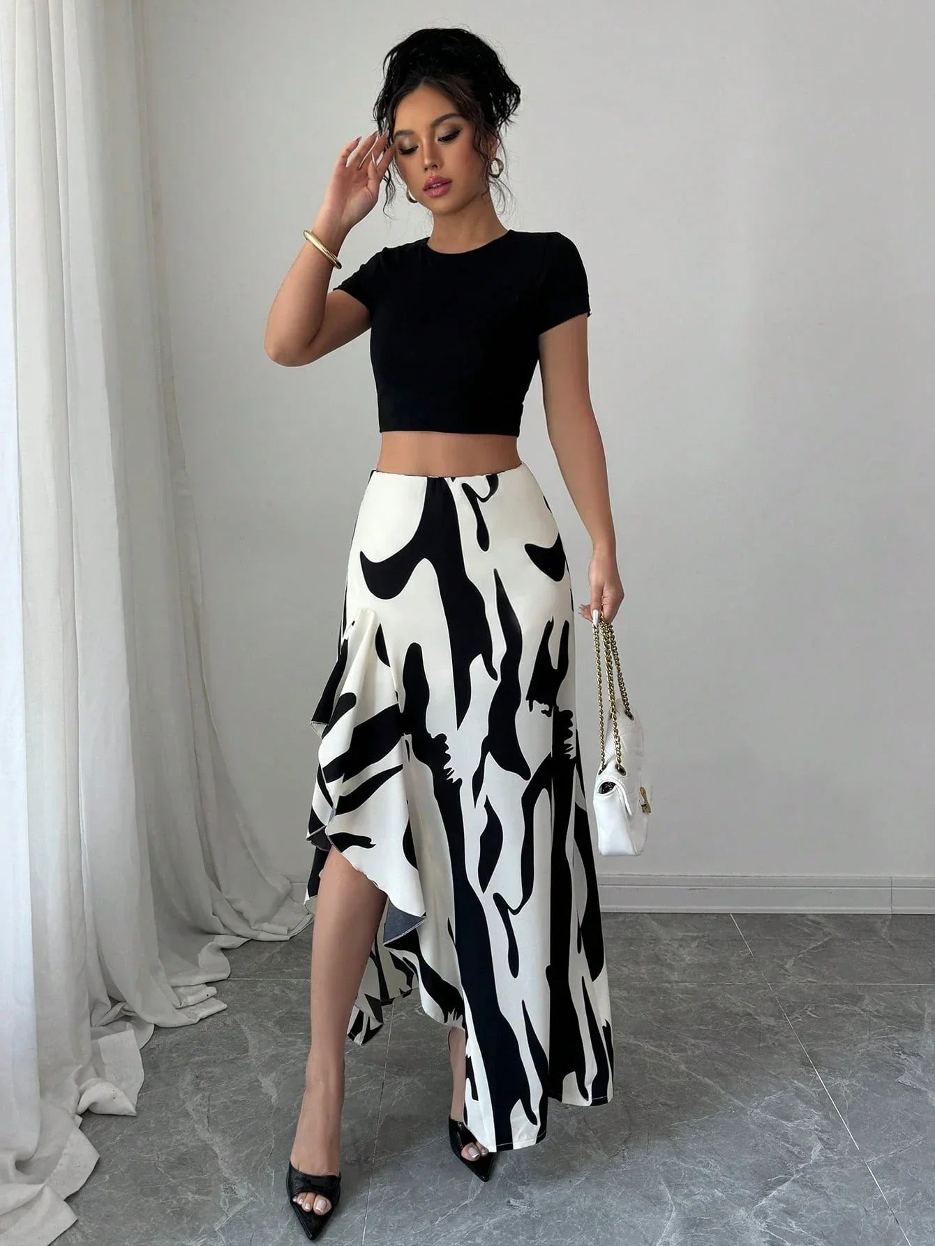 Jupe Midi Asymétrique Florale