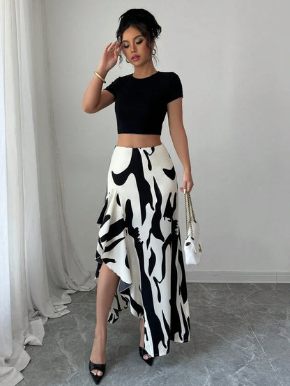 Jupe Midi Asymétrique Florale