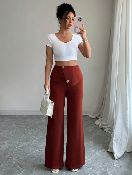Pantalon Large À Taille Repliée