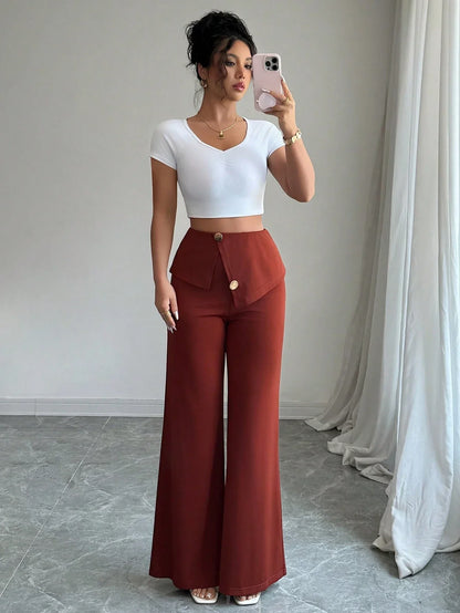 Pantalon Large À Taille Repliée