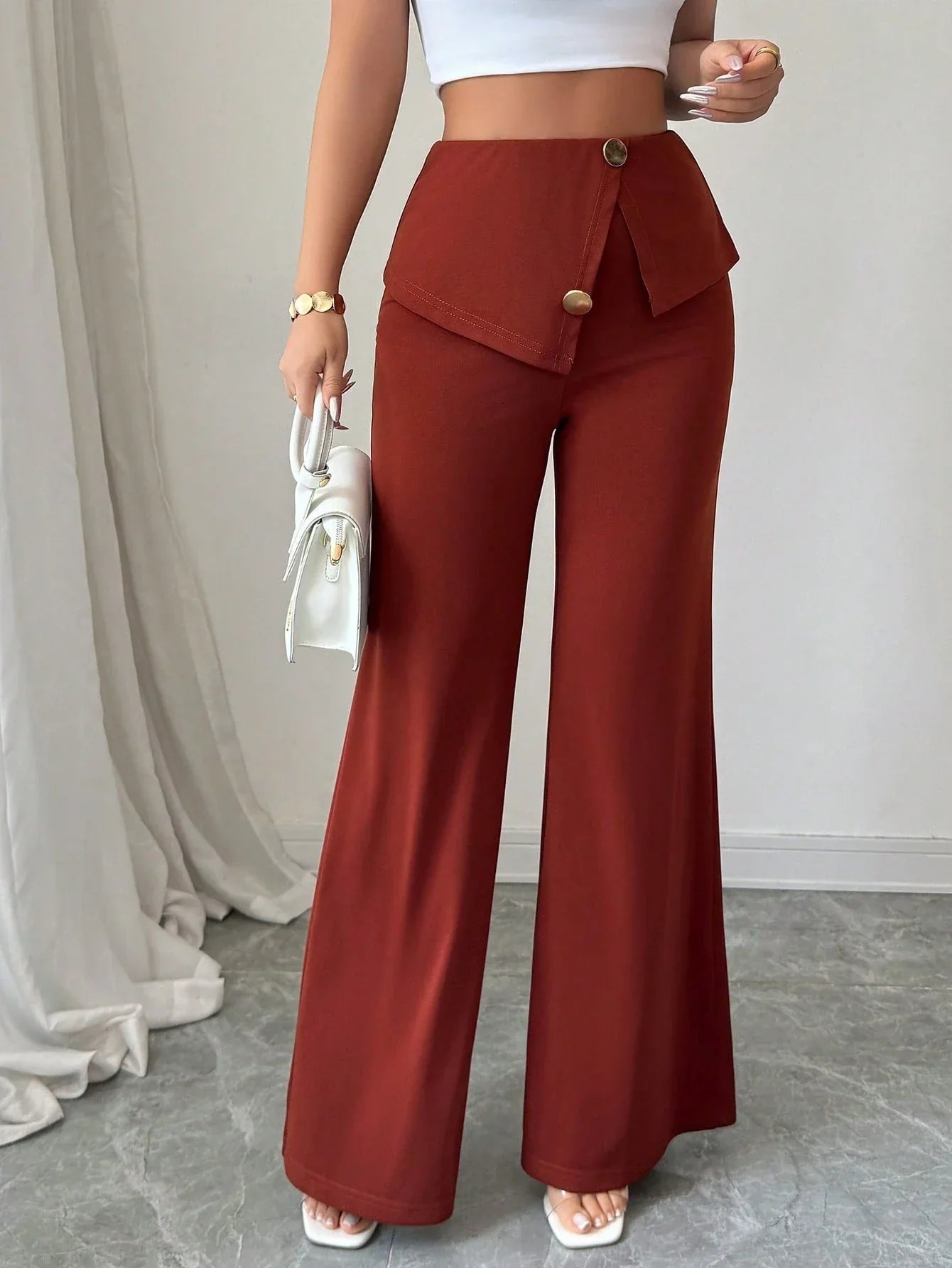 Pantalon Large À Taille Repliée