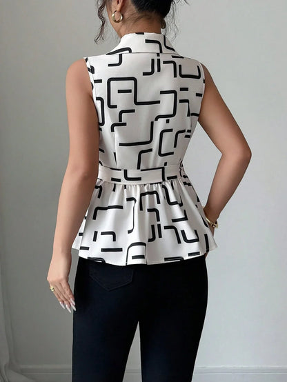 Blouse Géométrique À Ourlet Volanté