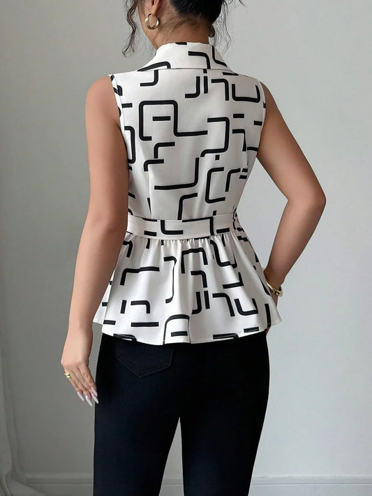 Blouse Géométrique À Ourlet Volanté