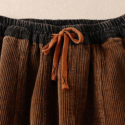 Pantalon Sarouel Femme Thermique en Velours Côtelé avec Poignets Contrastés et Poches