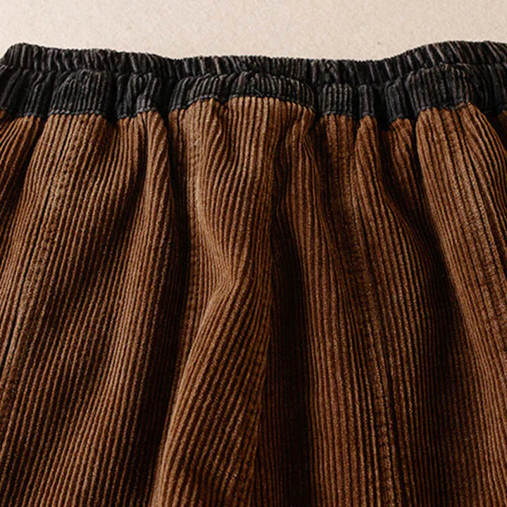 Pantalon Sarouel Femme Thermique en Velours Côtelé avec Poignets Contrastés et Poches