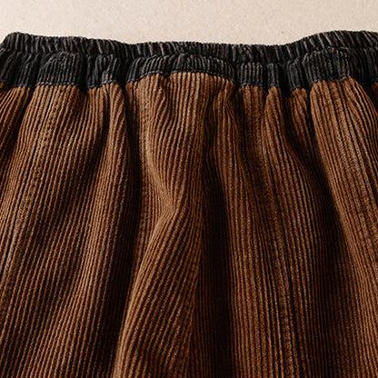 Pantalon Sarouel Femme Thermique en Velours Côtelé avec Poignets Contrastés et Poches