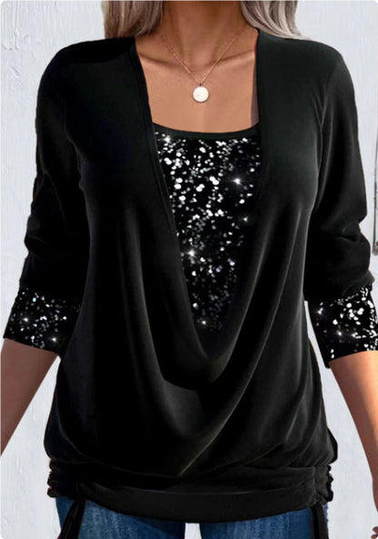 Haut à sequins deux pièces pour femme, coupe ample et à nouer