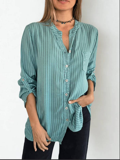 Chemise à rayures à sequins pour femme avec poche boutonnée