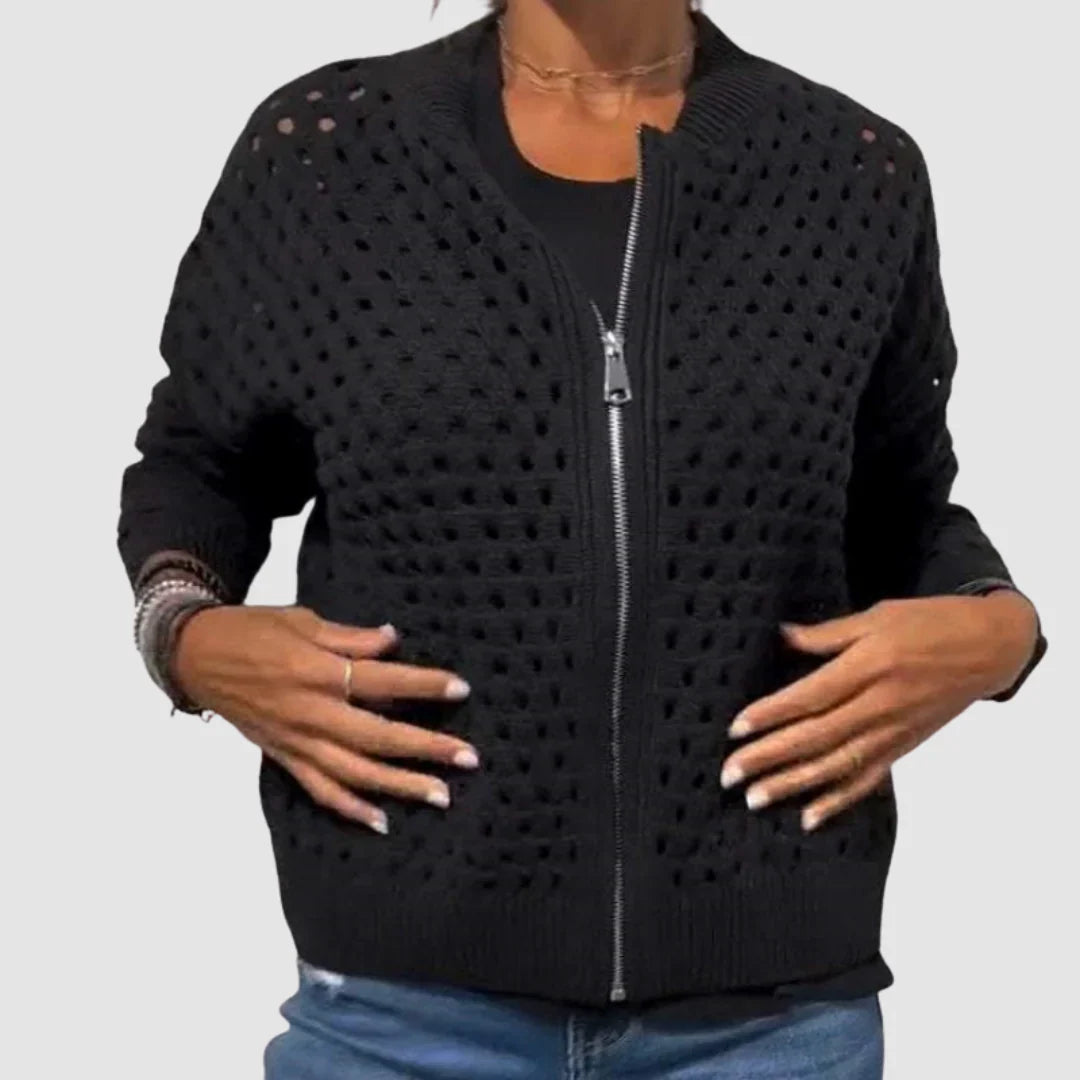 Gilet zippé en maille ajourée texturée pour femme