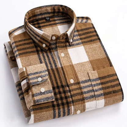 Chemise en flanelle de coton brossé infroissable pour homme