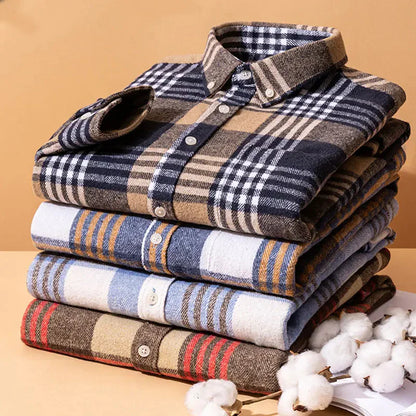 Chemise en flanelle de coton brossé infroissable pour homme