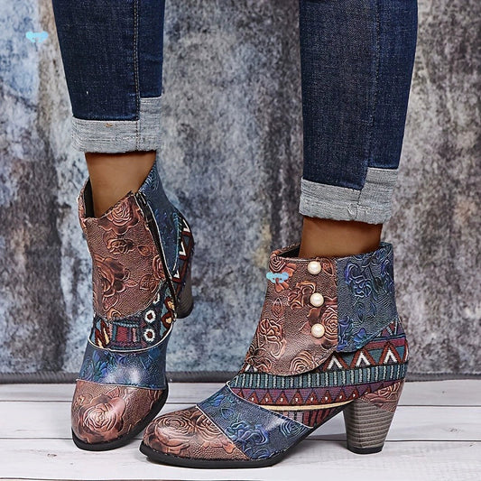 Bottines à fermeture éclair latérale et imprimé patchwork pour femmes