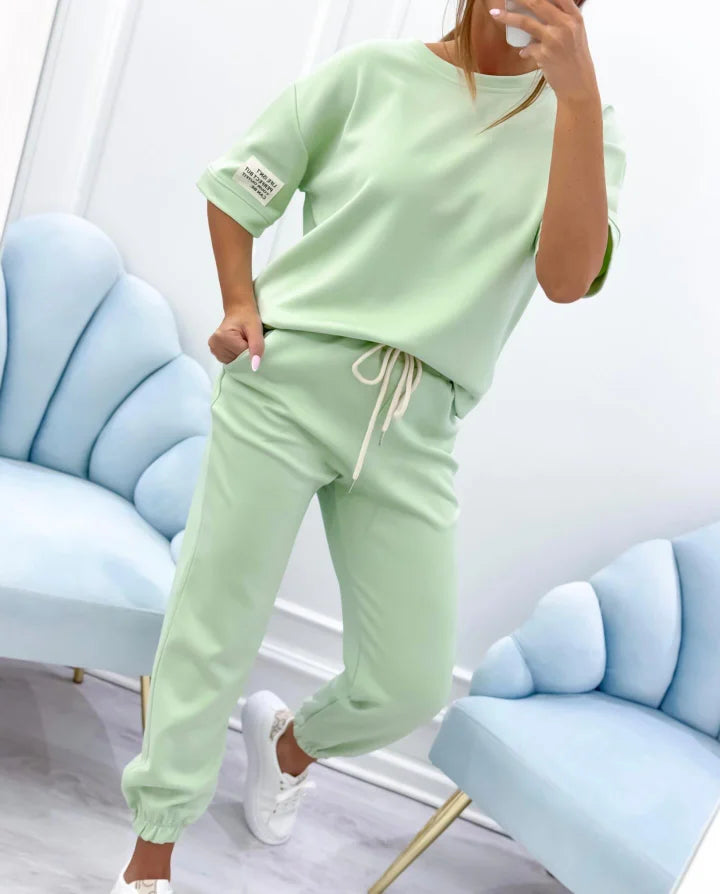 Ensemble Femme Décontracté Haut en Coton Lin et Pantalon Cheville