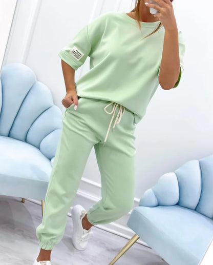 Ensemble Femme Décontracté Haut en Coton Lin et Pantalon Cheville