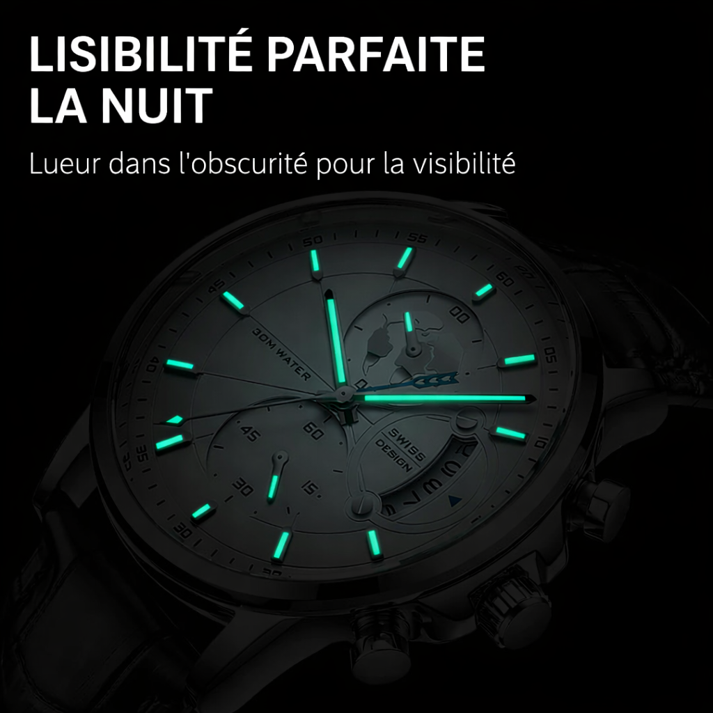 Montre à quartz pour homme avec cadran globe maritime