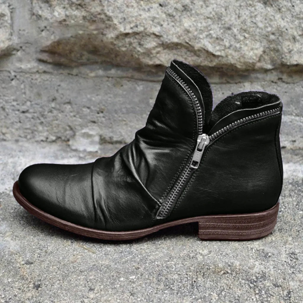 Bottines Classiques à Double Fermeture Éclair pour Femmes