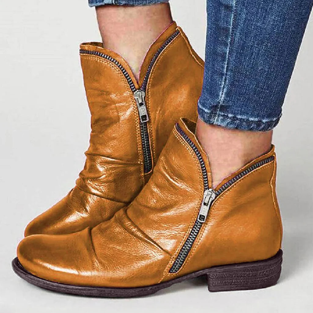 Bottines Classiques à Double Fermeture Éclair pour Femmes