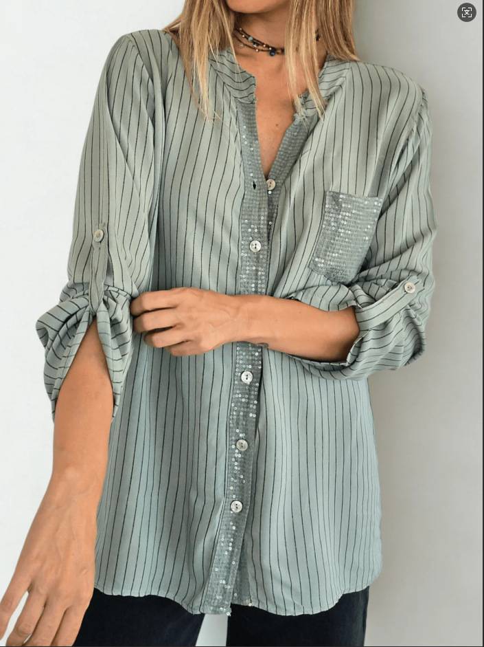 Chemise à rayures à sequins pour femme avec poche boutonnée